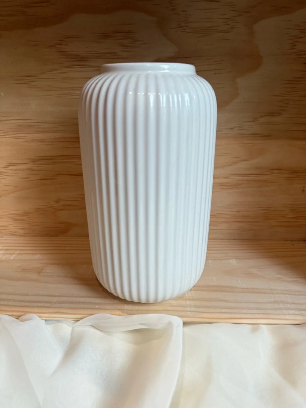 IKEA Stirlen White Ribbed Ceramic Cylinder Vase